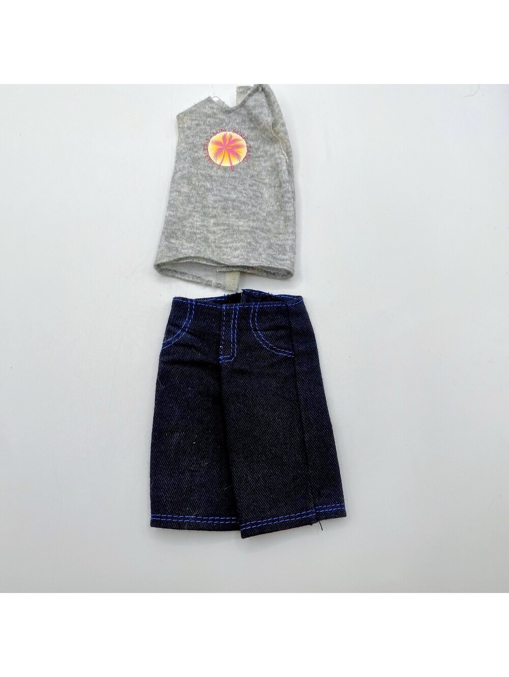Barbie Ken Clothes: Grey Surf Tank Top Dk Wash Jean Shorts B4